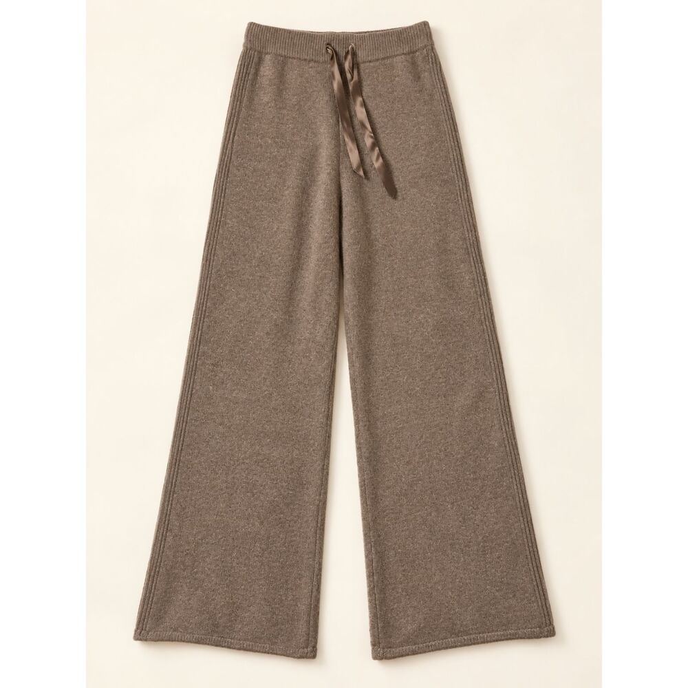 Splendid Stassi Satin Tie Sweater Pants XS Taupe Wide Leg Knit